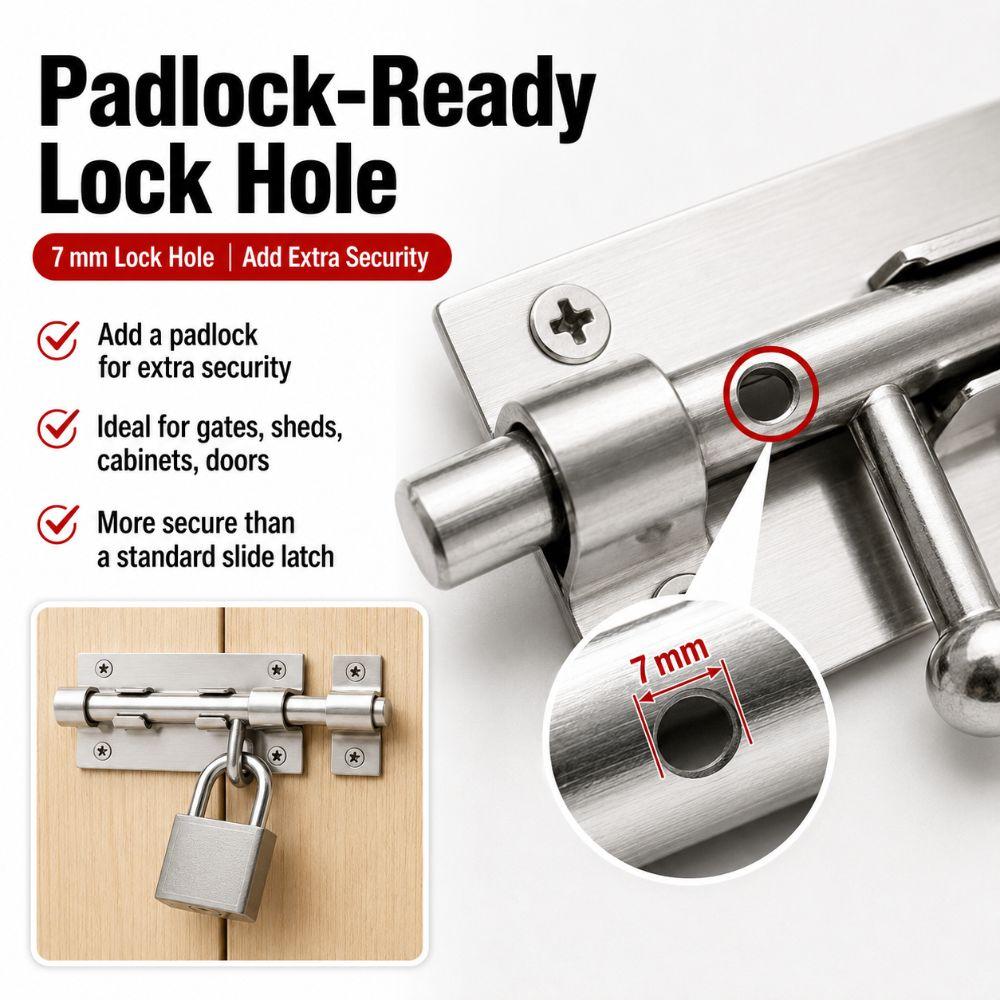304 Stainless Steel Slide Bolt Lock Heavy Duty Gate Latch Durable Barrel Bolt Latch  Gate