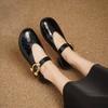 Krazing Pot Sheepskin Fashion Summer Spring Autumn Med Heels Metal Buckle Women  European Design Round Toe Pumps