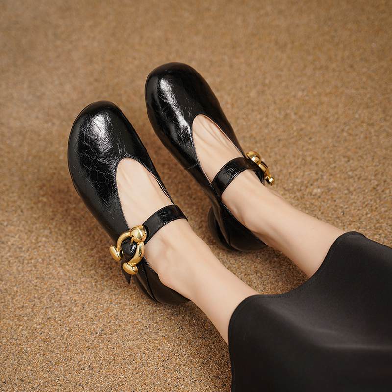 Krazing Pot Sheepskin Fashion Summer Spring Autumn Med Heels Metal Buckle Women  European Design Round Toe Pumps