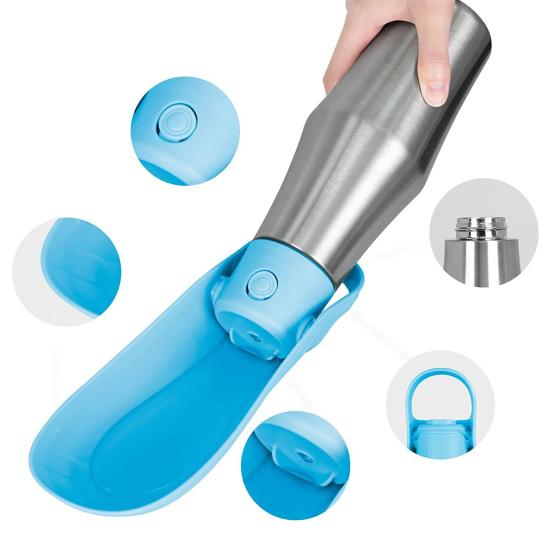 750ML Portable Dog Water Bottle, Leak-Proof Stainless Steel Water Bowl for Dog Cats, Large Capacity Outdoor Travel Pet Water Dispenser