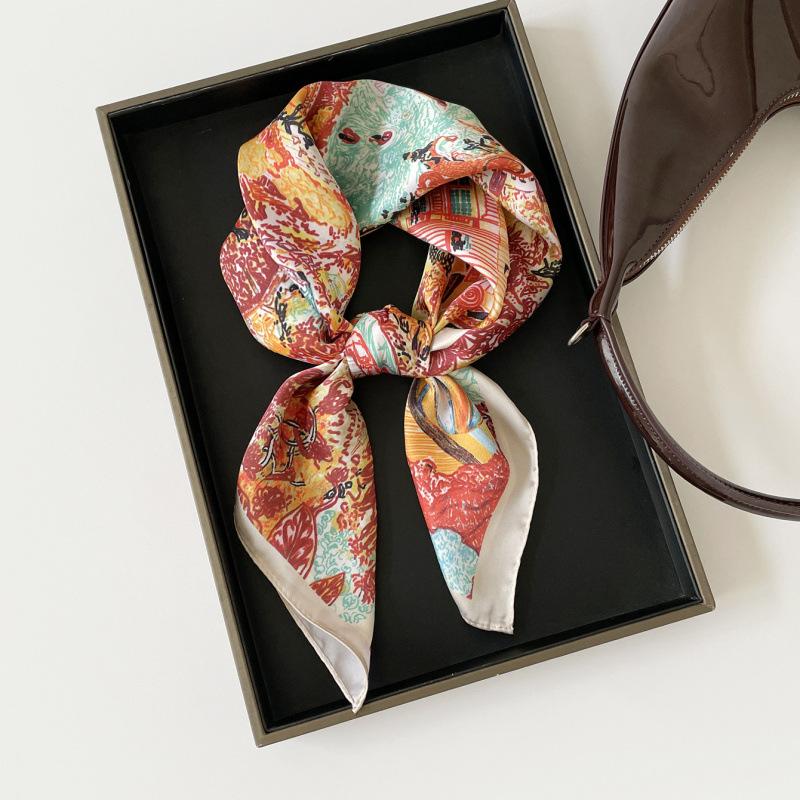 70Cm Silk Scarf Neck Small Square Scarf Women'S Spring And Summer Temperament Versatile Silk Scarf High-End Fashion Thin Scarf