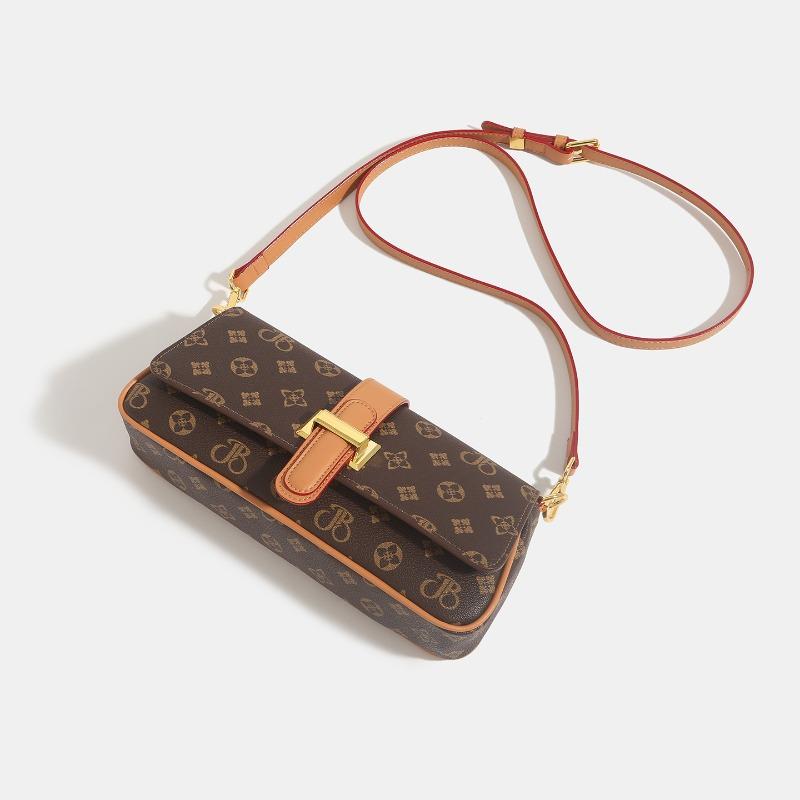 Leather Retro Printed Baguette Armpit Bag Women's New Fashion Versatile Niche Light Luxury Shoulder Messenger Bag