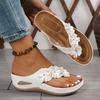 Ladies' Fashion Flip Flops | Casual Open-Toe Flat Sandals with Floral Decorations, Comfortable PU Sole, All-Season Wear | Standard Fit