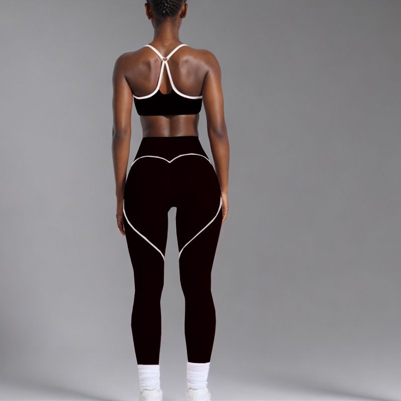 

Botee Same Style Peach Heart Yoga Suit Nude Feel Comfortable Sports Tops Hip Lifting Cropped Pants Fitness Suit Women Dark Night Black pants Suit L
