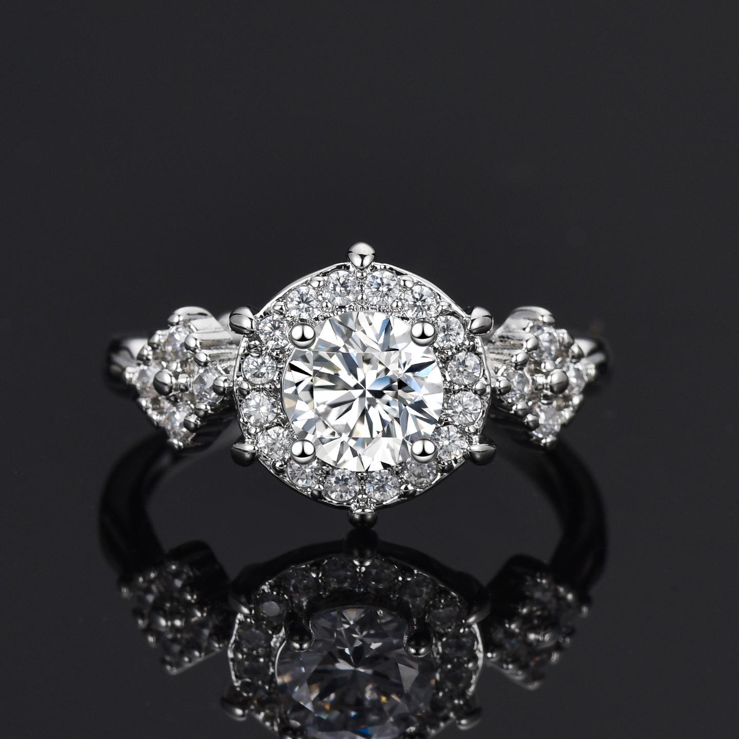 Elegant Four-Claw Zircon Ring, 1 Carat, Women s Fashion Simulation Engagement Ring Adjustable Opening