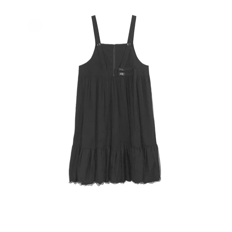 

XITAO Button Gauze Patchwork Dress HQQ2495 One Size чёрный