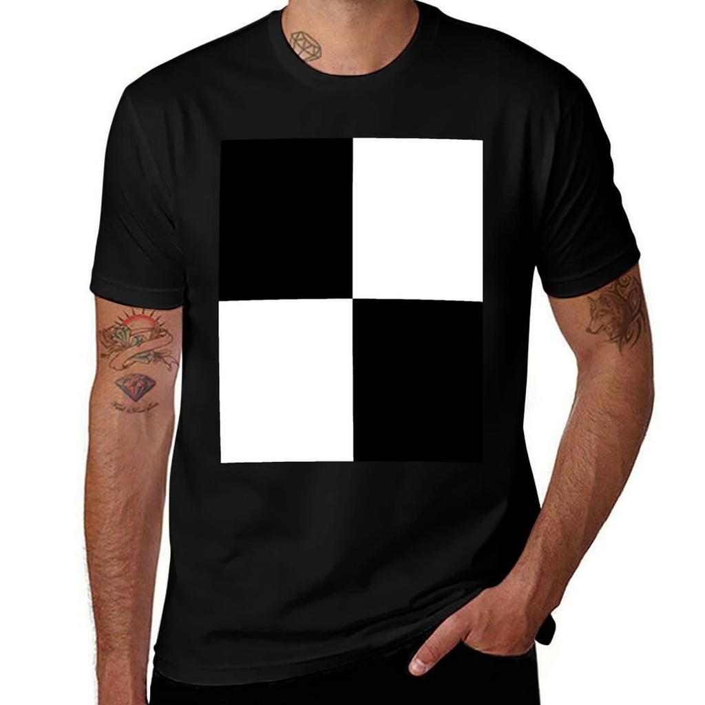 Black And White Quad Contrast Blocks Tshirt Lightweight Gym Training Tshirt