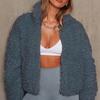 Ladies Casual High-necked Long-sleeved Button Lamb Velvet Casual Jacket Top