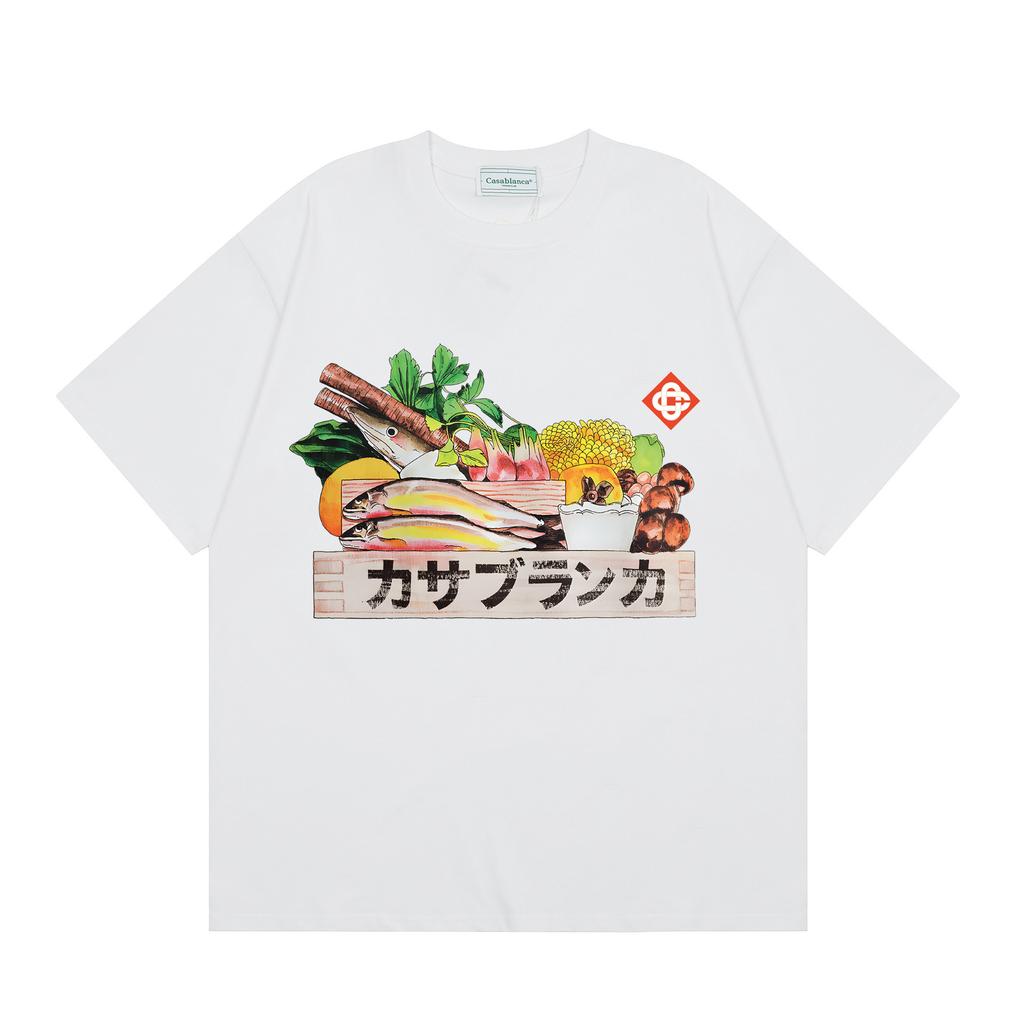 Grenzüberschreitend auf Lager exklusiv Casablanca Doppelgaze reine Baumwolle Unisex T-Shirt Hip-Hop lässig Kurzarm locker Rundhals