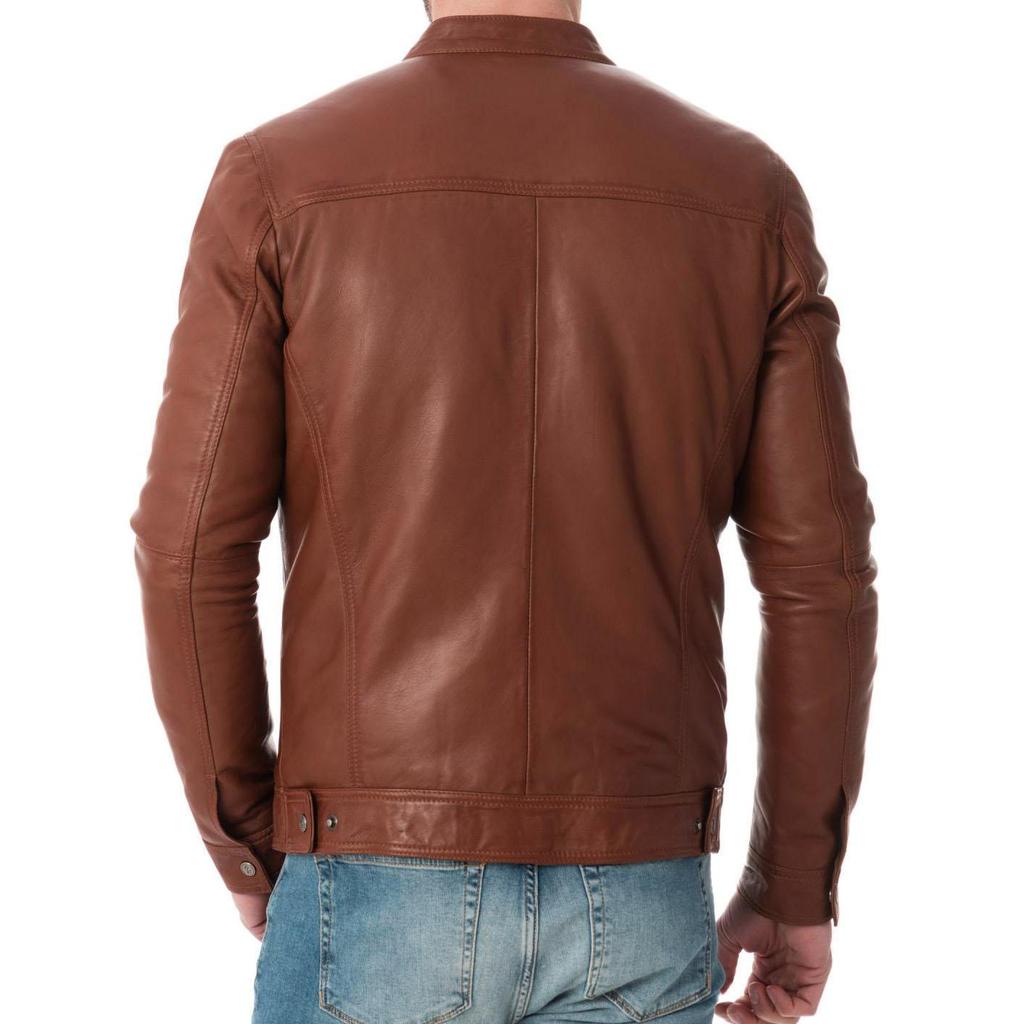 SkinOutfit Men's Genuine Lambskin Brown Leather Jacket Stylish Motorcycle Bomber Biker Outerwear MJ 228