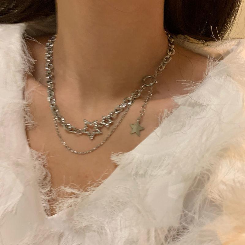 High-end Star Double-layer Necklace Woman Cold Style Hip-hop Short Collarbone Chain Trendy Temperament Chain Necklace Woman