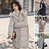 Winter Down Coat Neck Protection Stand Collar Padded Hooded with Pockets Zip-up Parka Windproof Heat Retention Daily Cold Weather Outwear Cotton