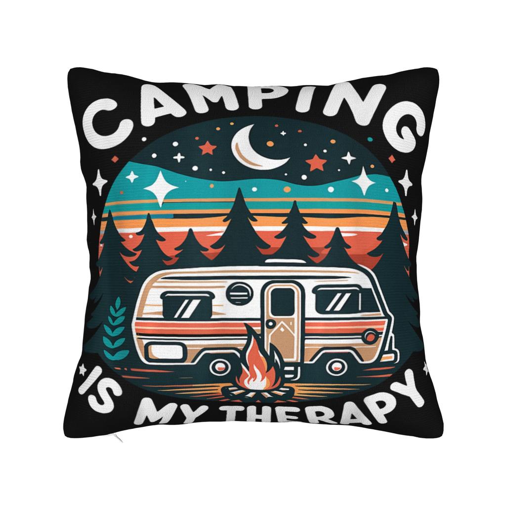 Camping Is My Therapy Pillow Case Design Pillow Cover Cute Funny Pillowcases For Sofa Couch Bed Living Room