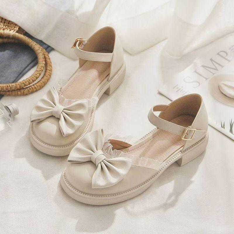 Coarse Heel Small Leather Shoes Late Evening Breeze Mary Jane Sandals Women's 2025 Summer New Bow Gentle with Skirt Single Shoes