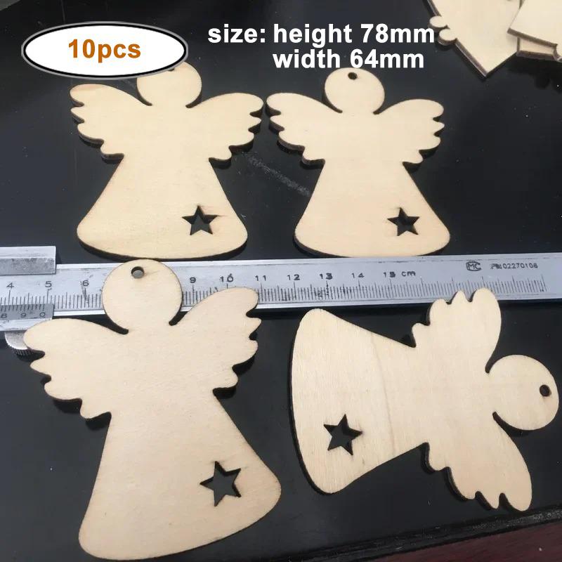 10pcs/lot Angel Shape Wooden Christmas Wood with Twines Art Unfinished Ornaments for Christmas Wedding Birthday Party Decor