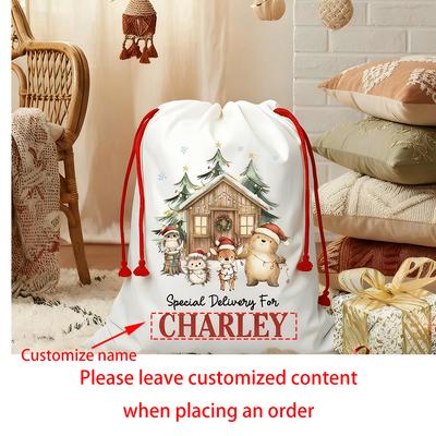 Saco de Natal Personalizado da Floresta Saco de Presente de Natal para Crianças Saco Grande Reutilizável para Presentes Saco de Entrega Especial Saco do Papai Noel de Natal