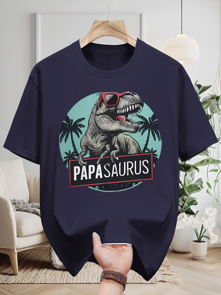 Popasarus Dinosaur Palm Tree Print 100 Cotton Men Woment Tshirt Summer Autumn Daily Outdoor Sports Casual Street Short Sleeve