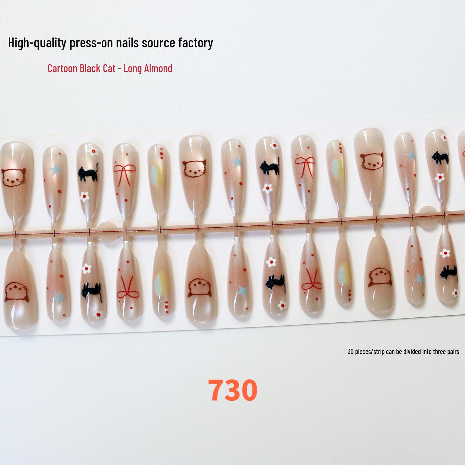 High-End Cute Kitten Cartoon Nail Tips & Stickers – Adorable Style 30 pcs Small