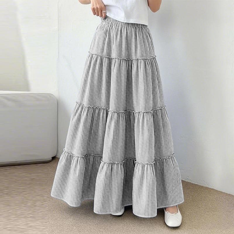 ZANZEA Women Casual Elastic Waist Loose Stripe Long Skirts
