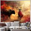 2D Vintage Spanish Bullfight Tapestry, Dramatic Bull Art Wall Decor for Home
