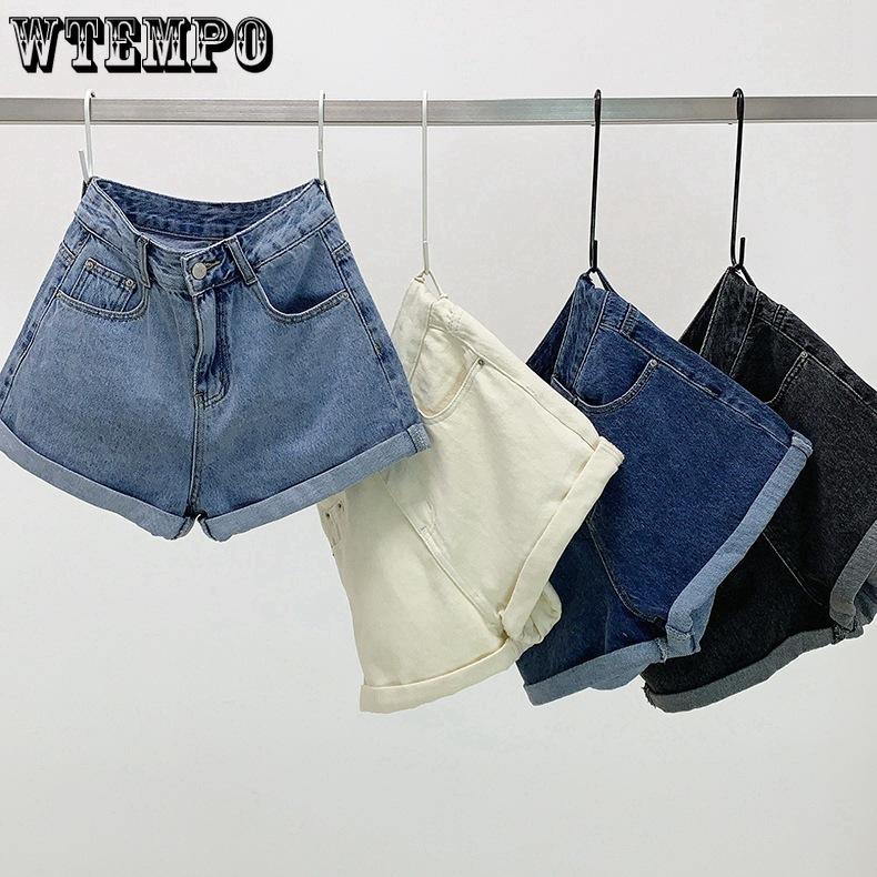 

Women s Denim Shorts Summer New Korean Version Loose High Waisted Rolled Edge A-line Shorts S білий