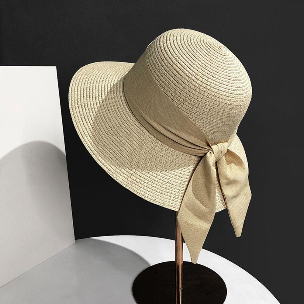 Fashion Sun Protection Summer Sun Hat Breathable Travel Beach Cap Bowknot Casual Bucket Hat for Women
