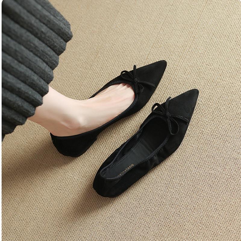 Women Flat Shoes, Large Sizes Autumn New Office Walking Women Bow Decoration Shallow Pointed Toe Slip-On Ballet Women