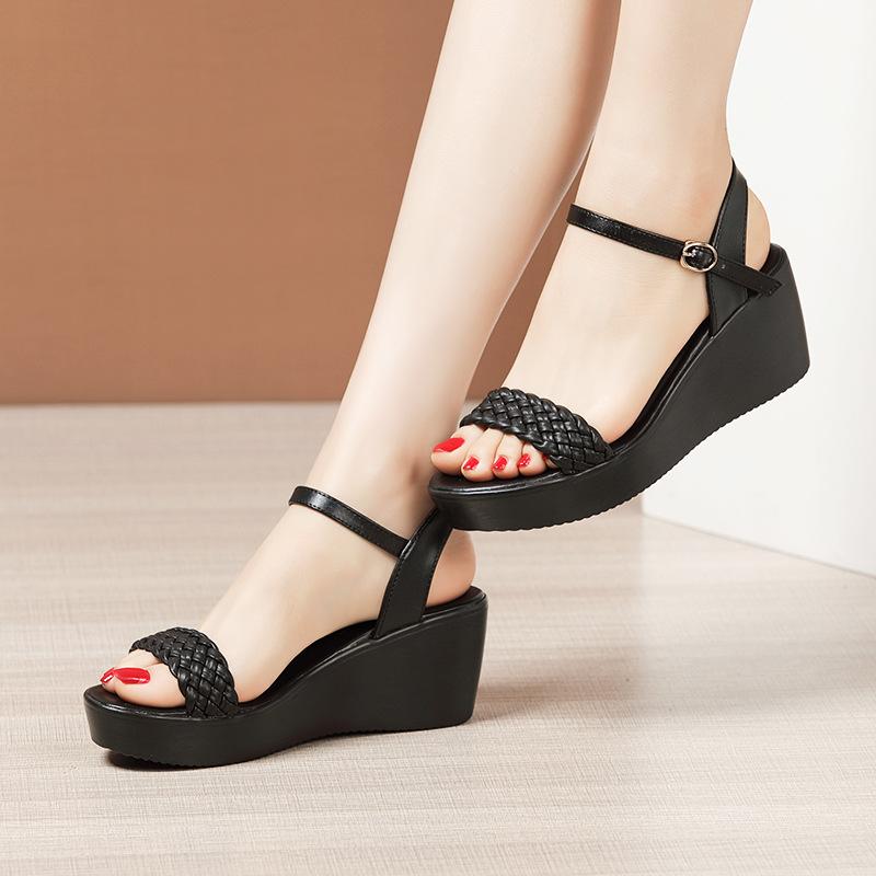 High Quality Summer Wedge Sandals for Women 6cm High Heel New 2024 Size 32 33 42 43 Platform Open Toe Elegant Shoe Black White