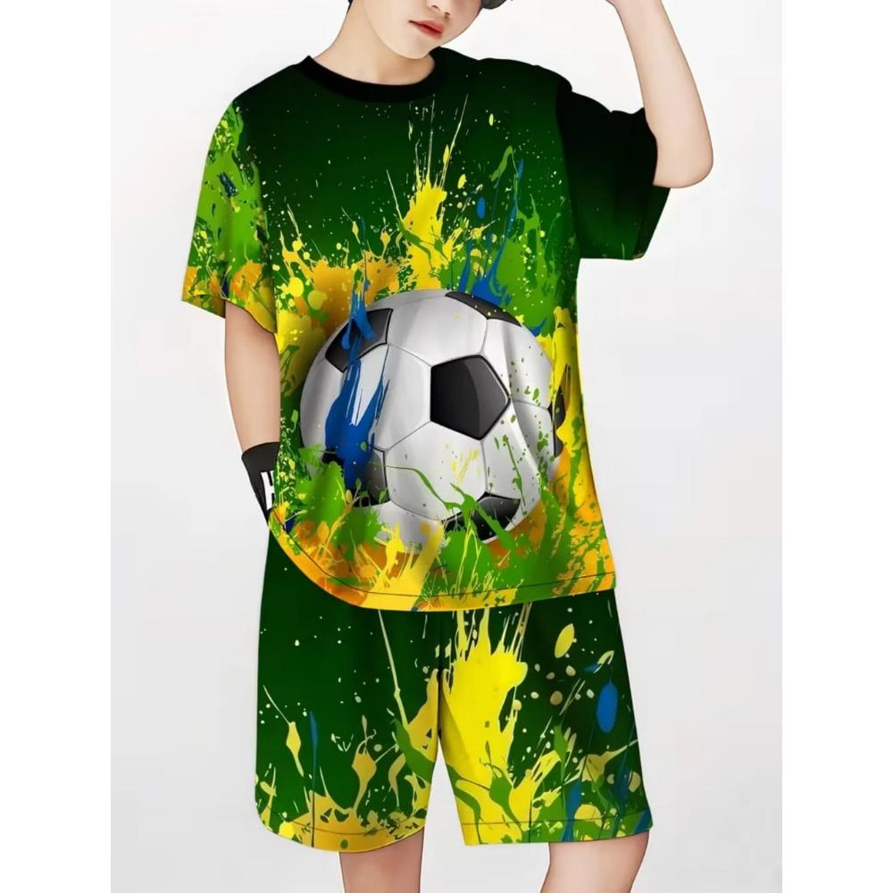 Summer Children's Sports Set Football 3D Print Soccer Jersey Sets for Children Quick-Dry T-Shirt Shorts Children's Clothing
