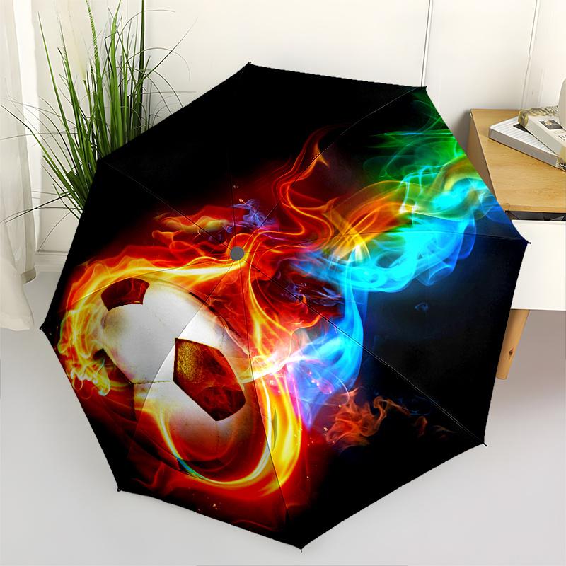

Flaming Soccer Ball Theme 8 Bone Hand Automatic Folding Umbrella, Compact and Portable Design, A Perfect Gift for Birthday, Christmas or Bus