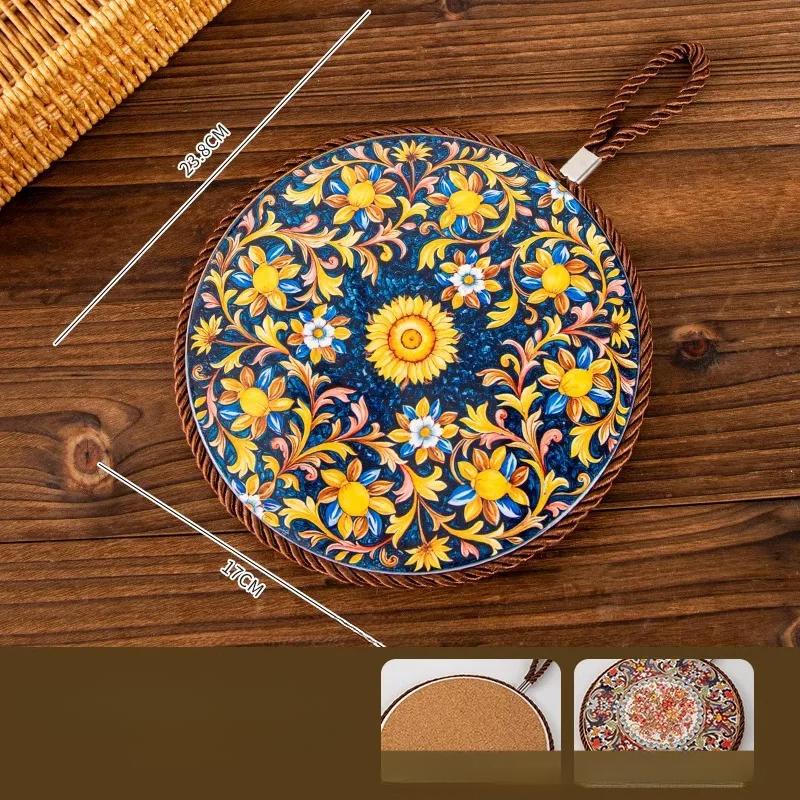 1pcs Ceramic Insulation Pad Ceramic Surface and Cork Bottom Construction with Hanging Rope Suitable for Serving Plates Cups Pans