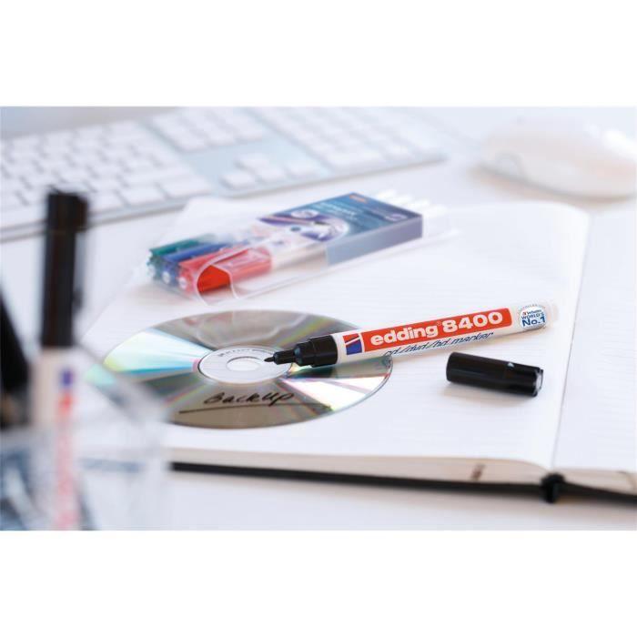 Marqueur - edding - 8400 - Lot de 10 - Pointe Fine - Indélébile - Noir