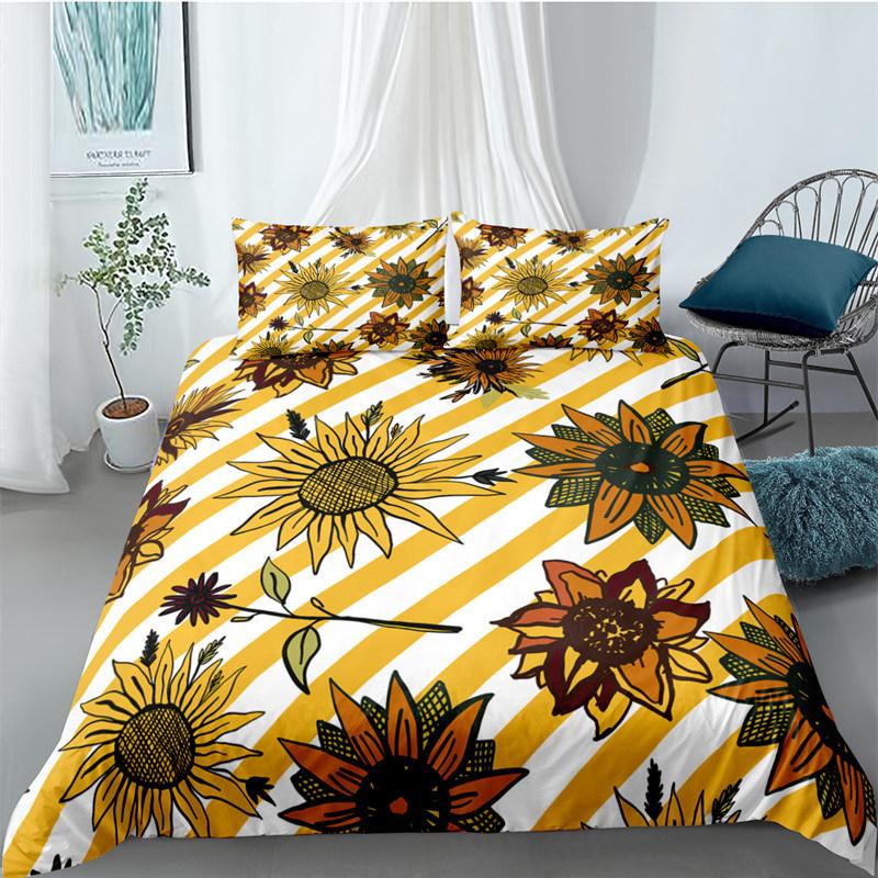 Sonnenblumen-Bettbezug Gelbe Blume Bettwäsche-Kollektion Einzelbett King Mikrofaser Bauernhaus Grüne Blätter Blumiger Bettdeckenbezug mit Kissenbezug