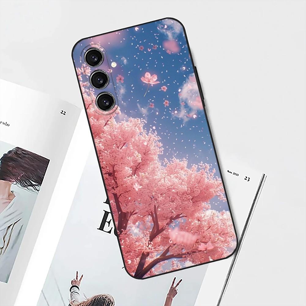 Pink Cherry Blossom Sakura Phone Case For Samsung S25,S24,S21,S22,S23,S30,Ultra,S20,Plus,Fe,Lite,Note,10 Black Soft Shell