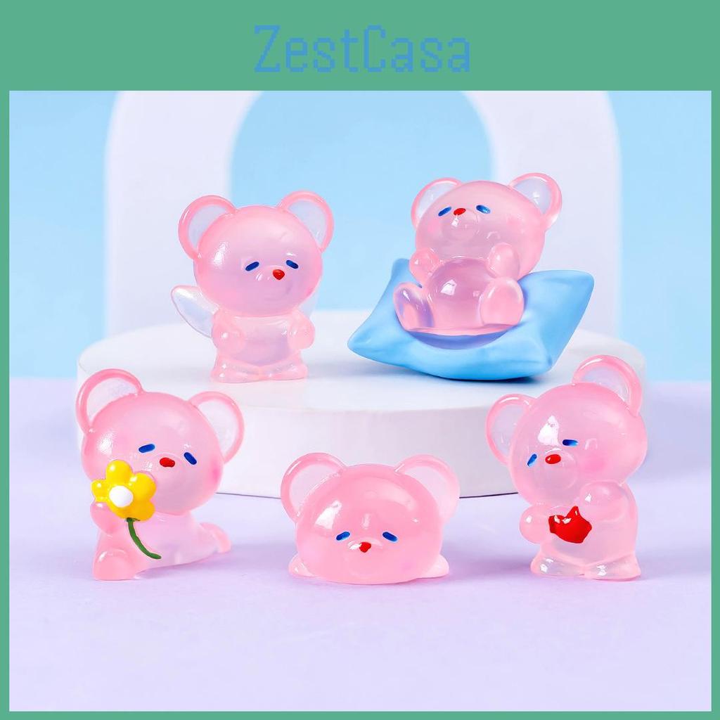 Creative Glow-in-the-dark Resin Bear Figurine Cute Garden Decor Small Car Dashboard Ornament