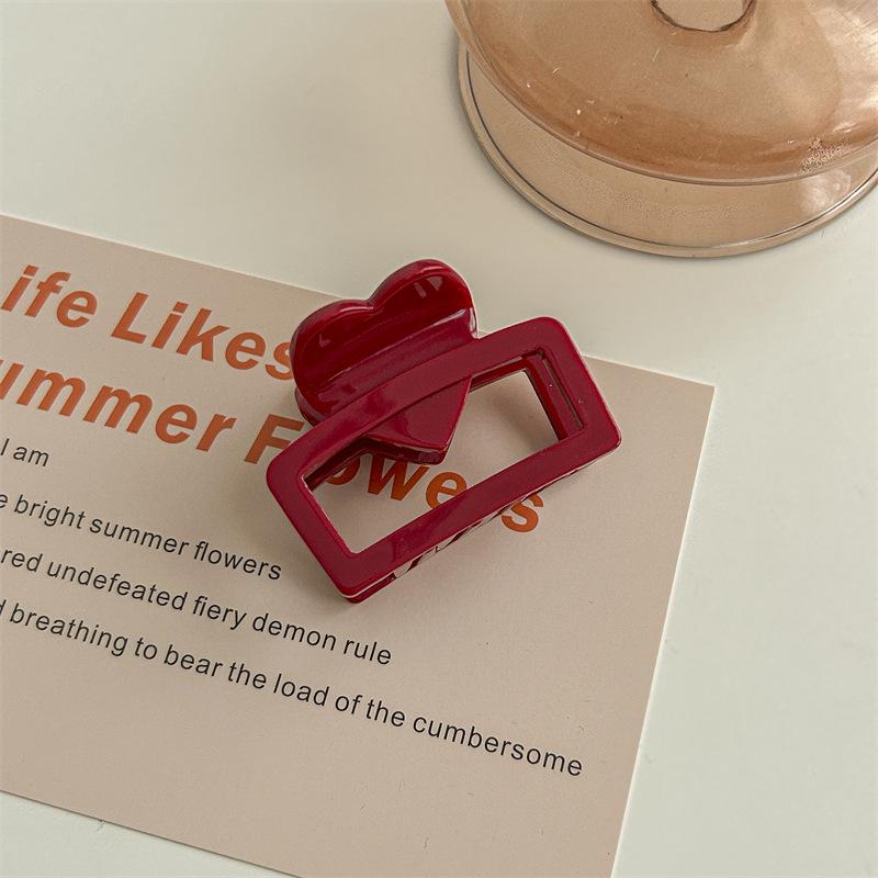 

Ацеталовый зажим для волос в форме сердца - Маленький, универсальный зажим для хвостика и высокой прически темно-красного