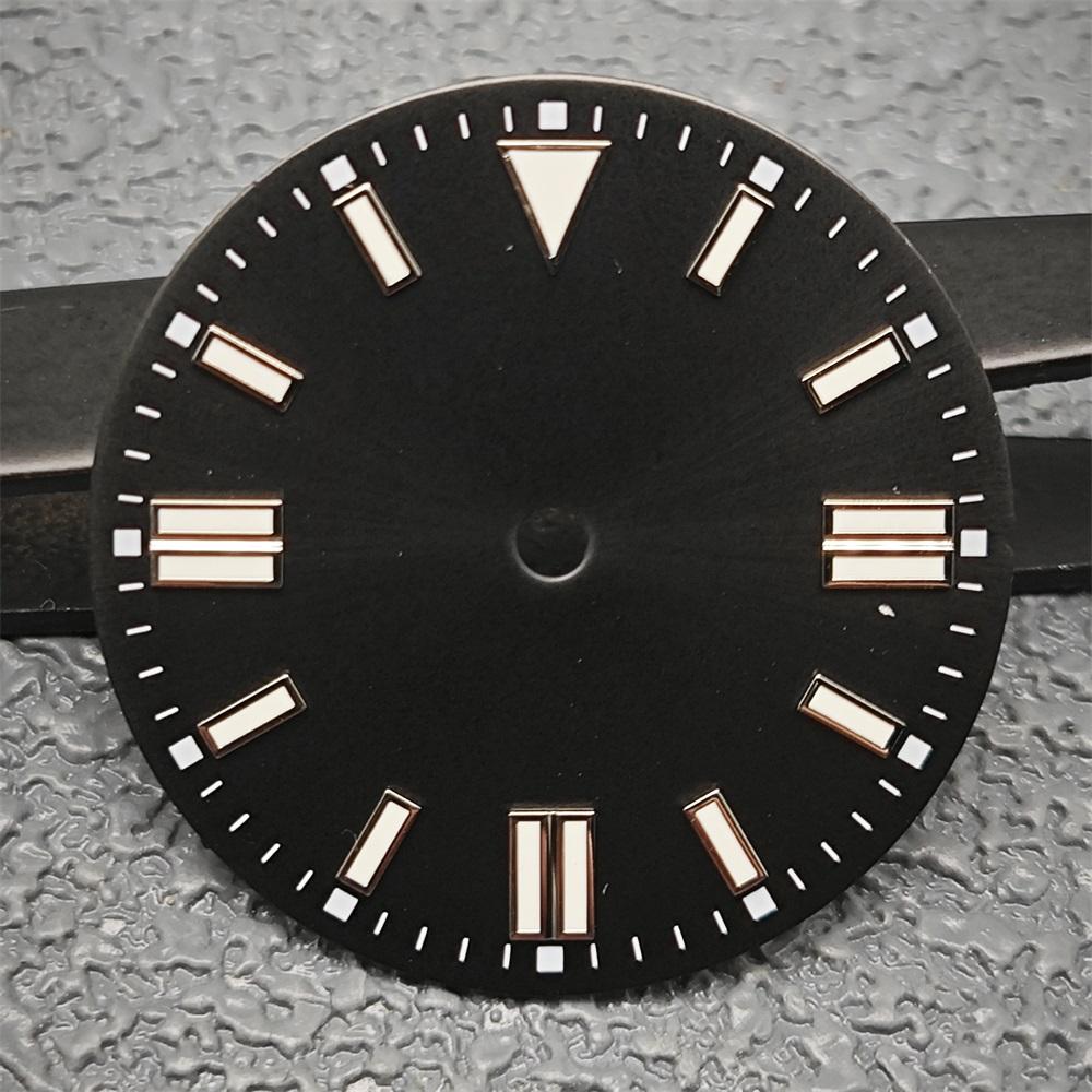 28.5mm Green Luminous Watch Dials Sunray Strips Nails No Date Watch Faces Replace Accessories for NH35/8215/2813/2836 Movements