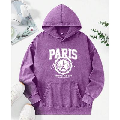 Paryż Odkryj Miasto Nadruk Damskie Bluzy Bawełniane Oversize Pulowery Jesień Miękka Odzież Uliczna Hip Hop Damska Bluza z Kapturem