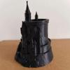 Dark Castle Pen Holder Large-Diameter Storage Desktop Organizer with 3D Micro-Landscape Design Distressed Black Gray Texture Durable Fantasy Decor