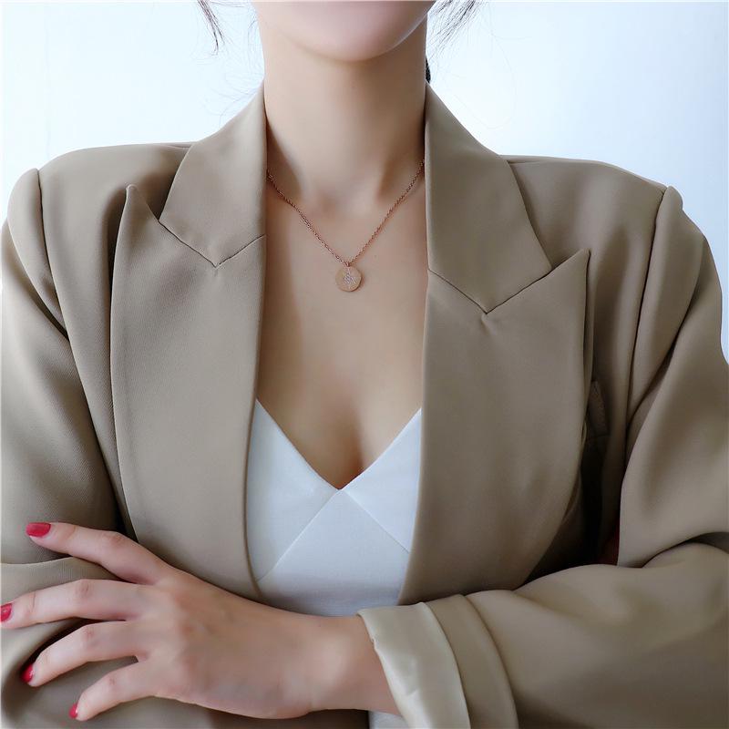 Elegant Eight-Pointed Star Titanium Steel Necklace with Diamond Inlay for Women