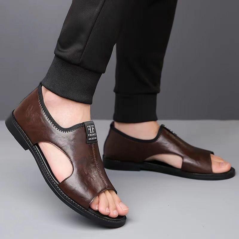 TUINANLE Men's Leather Sandals Breathable Hollow out Outdoor Casual Beach Shoes Summer New Comfort Men walking shoes