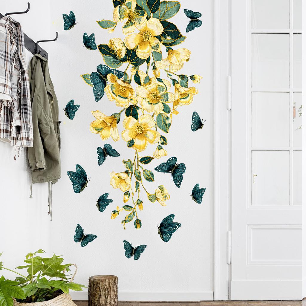 Kreativer Floraler Ranken- und Schmetterlings-Wandaufkleber Selbstklebend Abnehmbar für Schlafzimmer Wohnzimmer Arbeitszimmer Heimdekoration