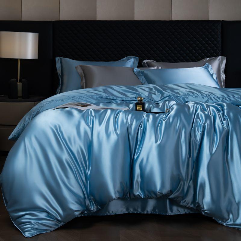 Double-Sided Washable Silk Bedding Set: Sheet, Duvet Cover, Bed Skirt