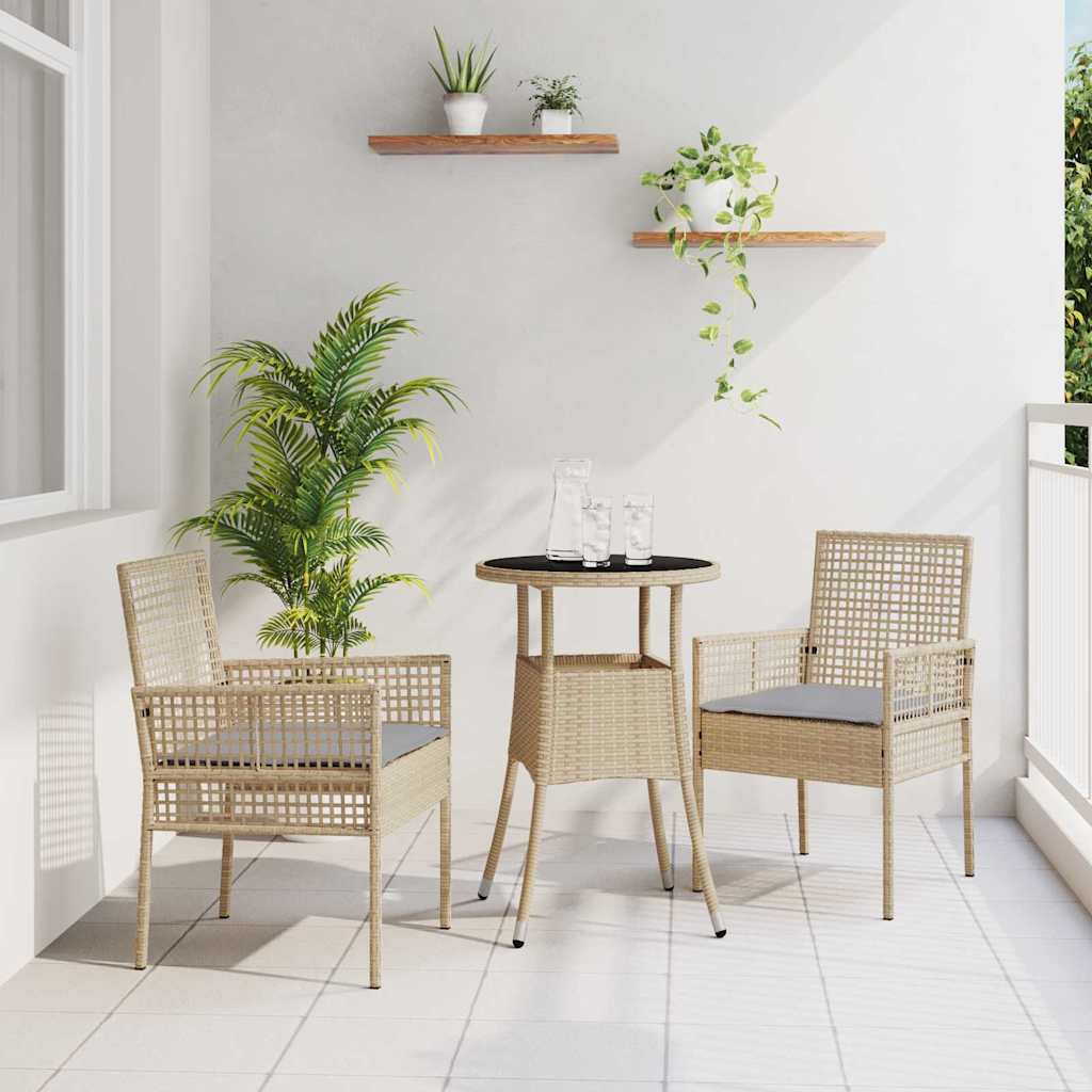 Garden Dining Set 3 Pcs Beige Poly Rattan