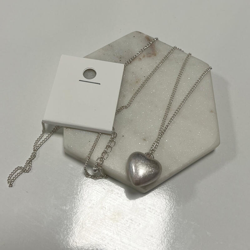 

Women s Pendant Plump Heart Long Matte Necklace A33830_Silver