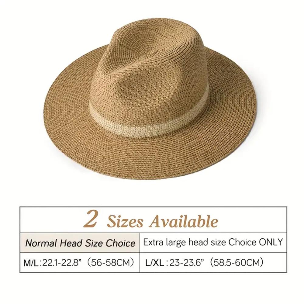 Stylish Wide Brim Panama Hat - UV Protection Unisex Beach Hat with Color Block Design, Breathable & Foldable for Summer Travel