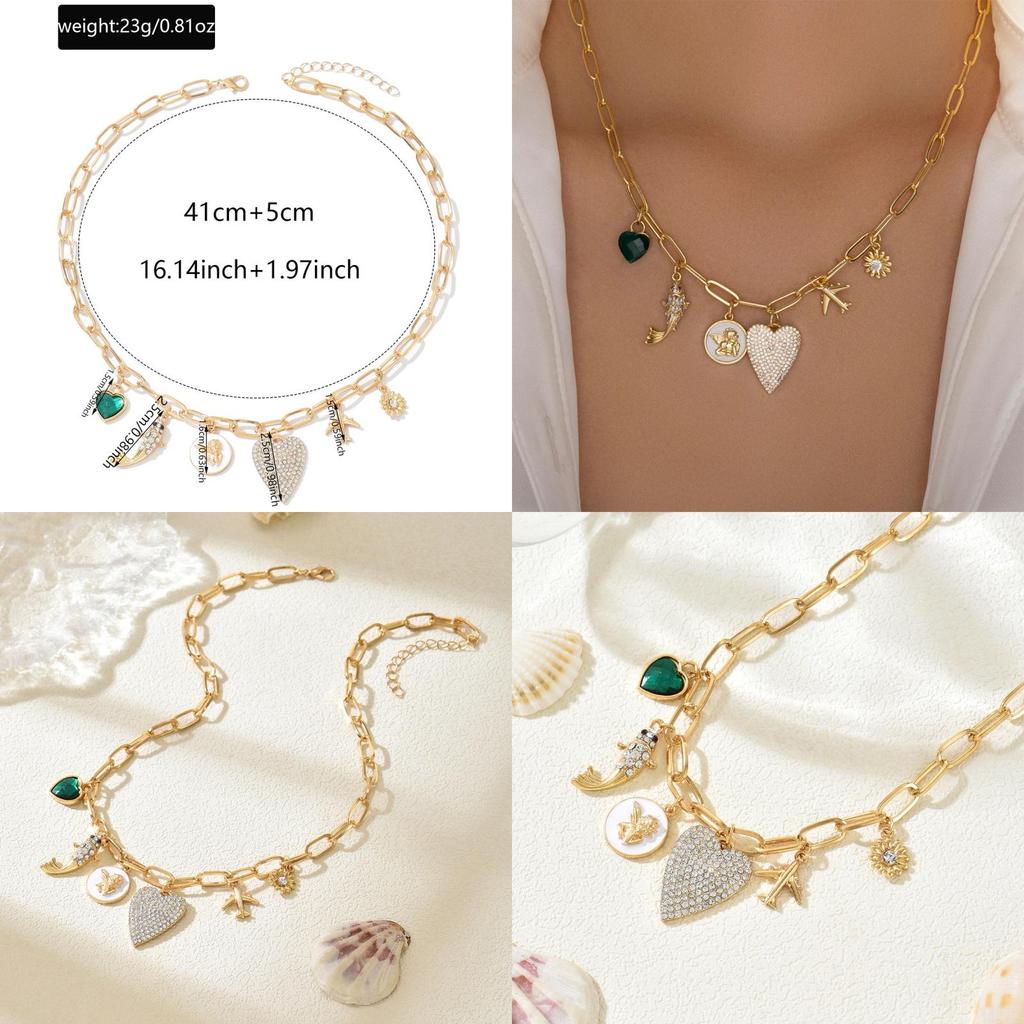 Heart Shape Necklace With Floral Pendant For Women Fashion Jewelry