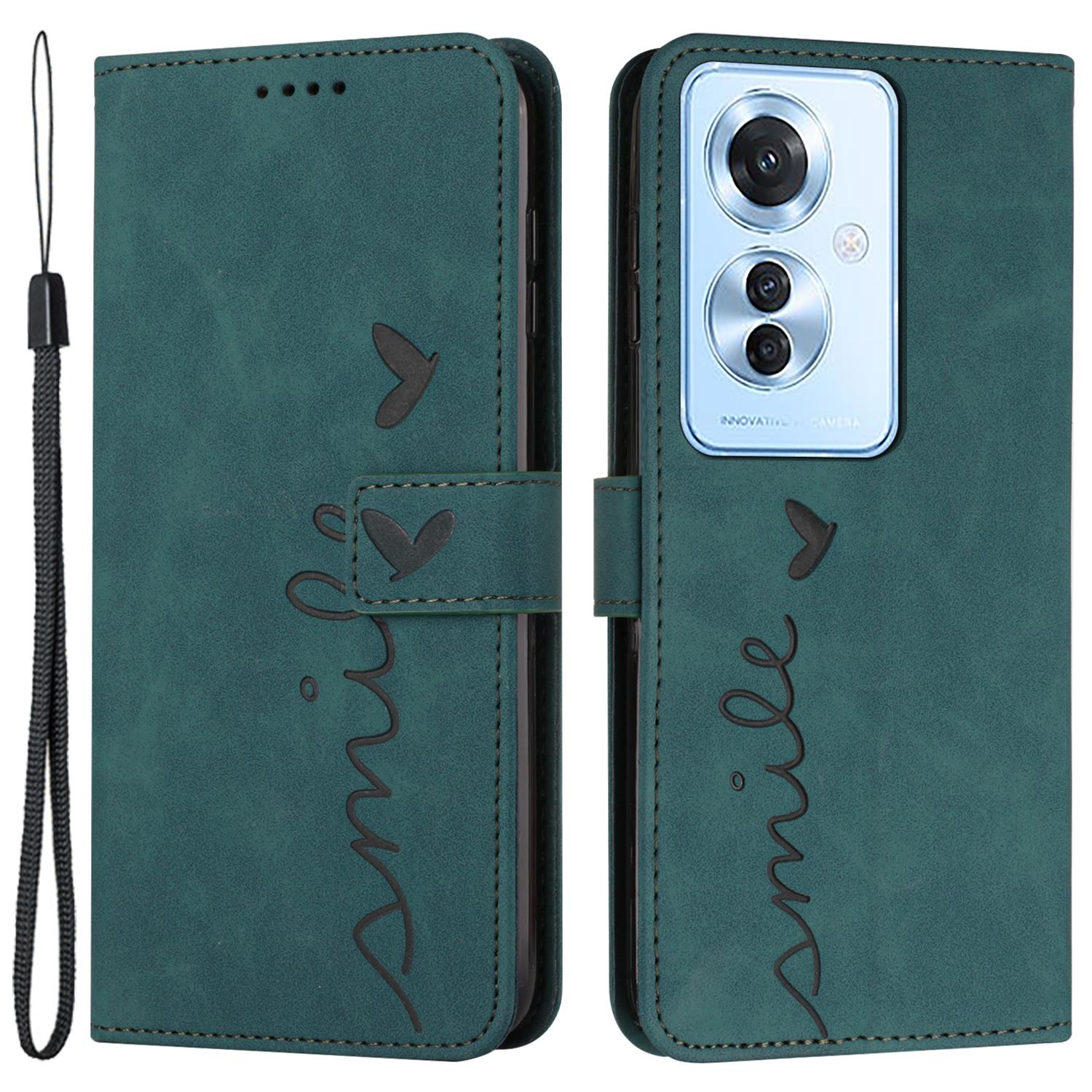 

Для Oppo Reno11 F 5G/F25 Pro 5G Чехол Кожаная Подставка с Принтом Сердечко Любви Чехол для Телефона Green