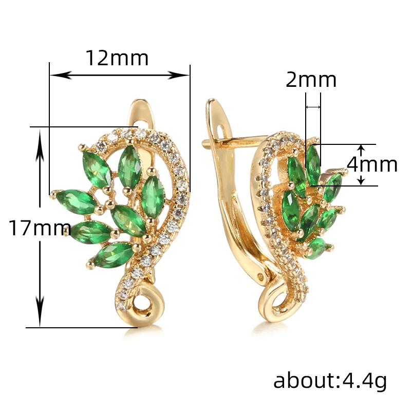 Huitan Green Leaf Design Women Earrings with Shiny Cubic Zirconia for Wedding Party Daily Elegant Trendy Accessories Jewelry