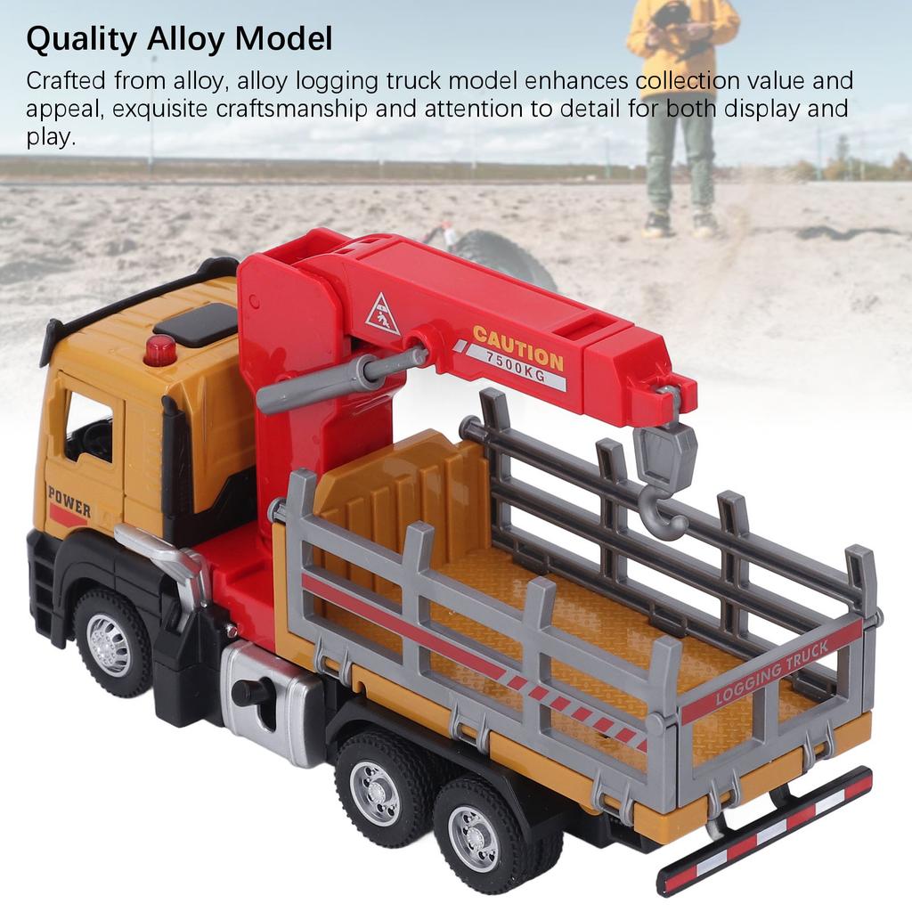 1:32 Timber Transport Crane Alloy Simulation Logging Truck with Light Sound for Children Toddlers Yellow